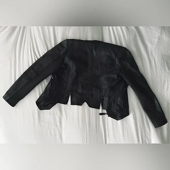 Andrew Marc Genuine Leather Moto Jacket in Grey (M) - Picture 3 of 6